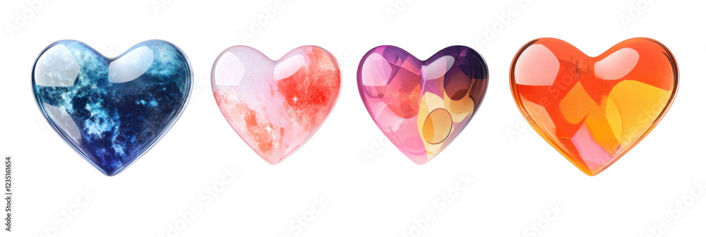 Vibrant abstract heart-shaped stones with colorful designs and patterns png Vibrant abstract heart-shaped stones with colorful designs and patterns png
