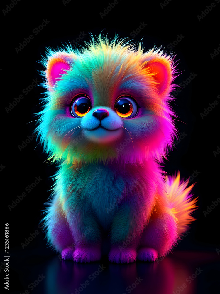 Fototapeta premium Cartoon fluffy puppy on black background