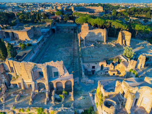 Aerial view of the Circus Maximus, the Paladin and the Colosseum. The center of ancient Rome
