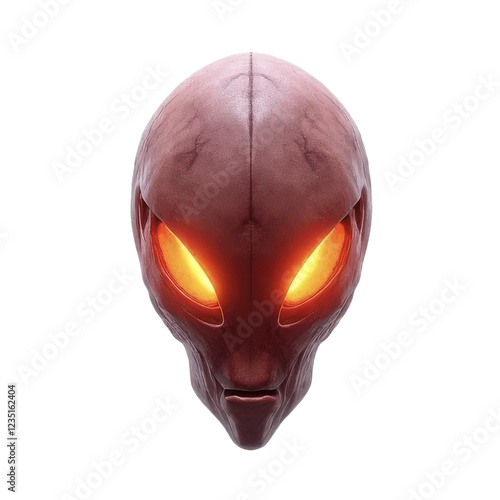 Alien Head with Glowing Eyes on White Background, 3D Rendered photo