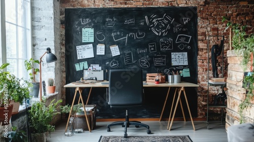 A blackboard with white writing and diagrams.