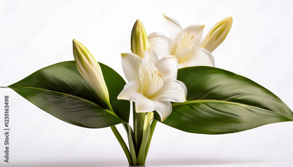 tuberose plant life and buds isolated on white historical past