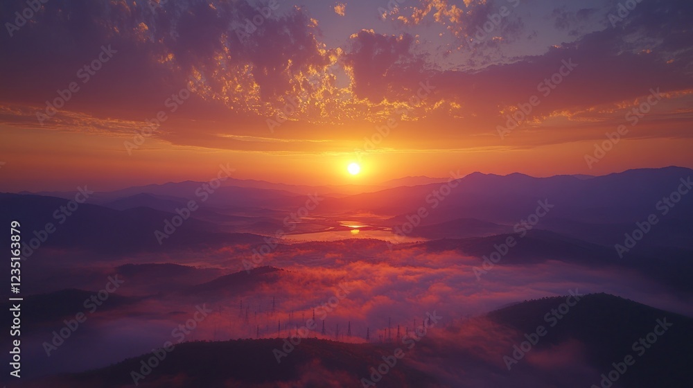 Fototapeta premium Mountain Sunrise Through Mist