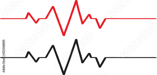 Red and Black Heartbeat Line Vector Pattern for Medical Designs, Heart beat pulse icon vector. Heart cardiogram line icon set, on white background. Pulse, ecg, ekg, hertbeat, graph concept. Vector