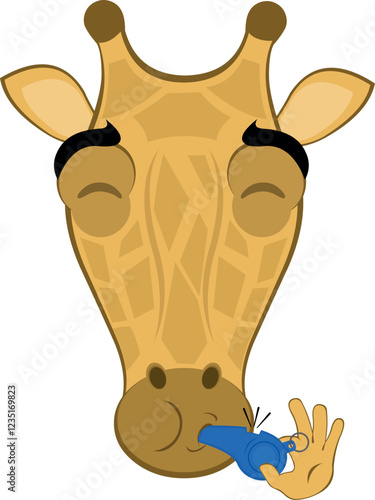 vector illustration emoji head character giraffe cartoon, with his mouth blowing a whistle