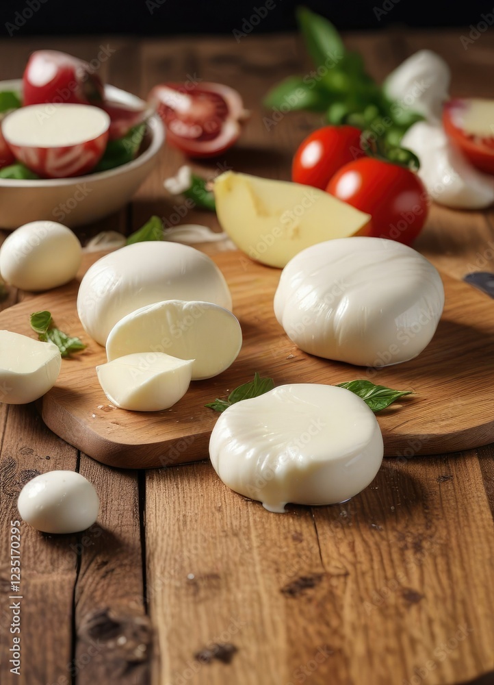 Fresh mozzarella cheese being stretched on a wooden table , Italy, milk Fresh mozzarella cheese being stretched on a wooden table , Italy, milk