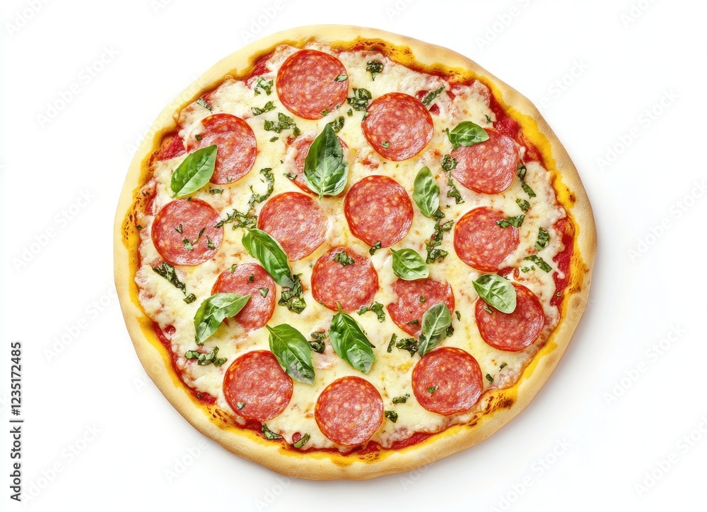 Delicious Pepperoni Pizza with Basil and Cheese Delicious Pepperoni Pizza with Basil and Cheese