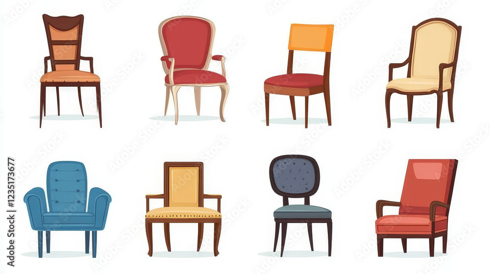  Variety of Chairs for Home, Hall, and Hotel – Vector Illustration