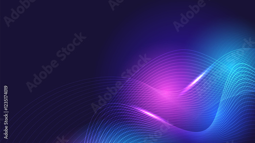 Abstract bright shining lineart waves with glowing gradient background design