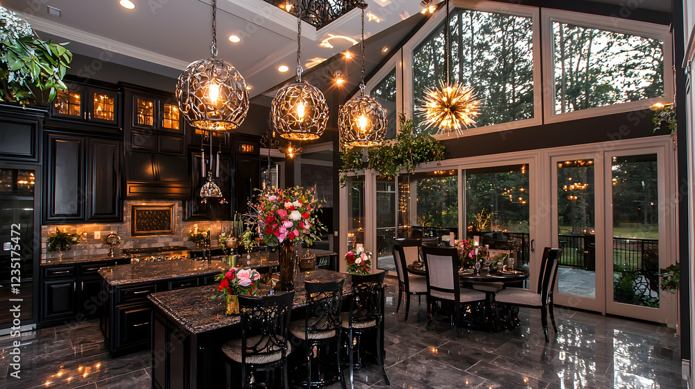 Luxurious kitchen and dining area with scenic view Luxurious kitchen and dining area with scenic view