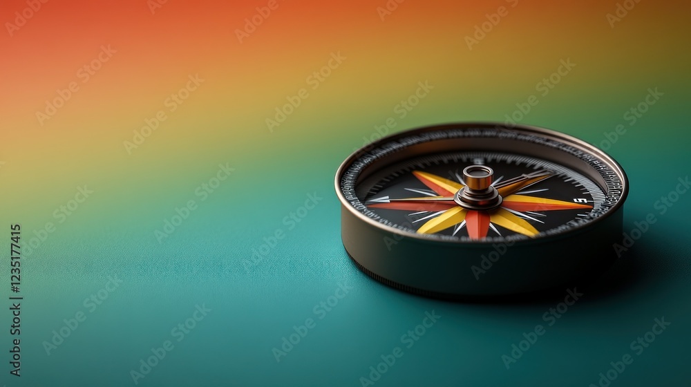 Colorful Compass on Teal Background Colorful Compass on Teal Background