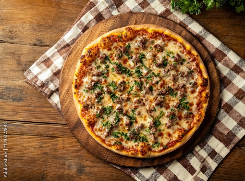 Delicious Meat Pizza with Cheese and Herbs Delicious Meat Pizza with Cheese and Herbs