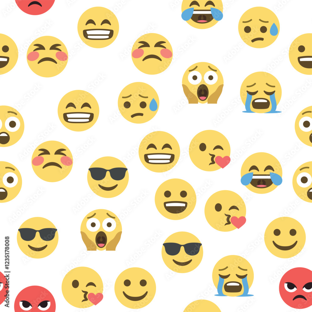 Fototapeta premium Seamless pattern of emoticons and emoji, emoji vector illustration, emoji background for social network.