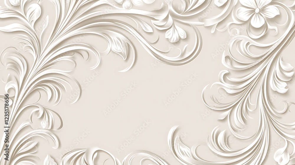 Elegant White Floral Design on Beige Background Elegant White Floral Design on Beige Background