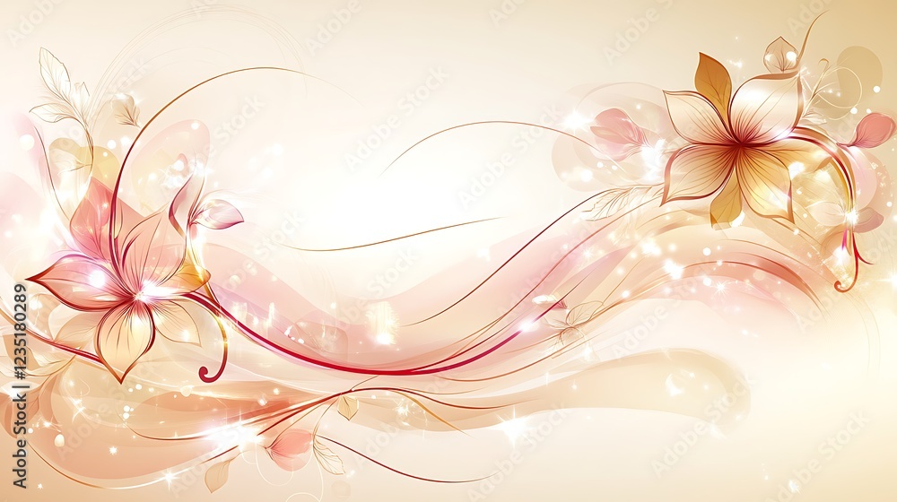 Elegant Floral Design With Delicate Blossoms And Swirls Elegant Floral Design With Delicate Blossoms And Swirls