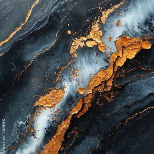 Abstract Liquid Art with Black, White, and Gold Marble Textures in Acrylics