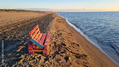 Wooden bench on the seashore