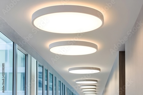 Round led ceiling lights illuminating a modern office space, creating a bright and stylish atmosphere photo