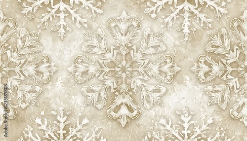 A seamless wallpaper pattern featuring soft snowflakes in a symmetrical design.