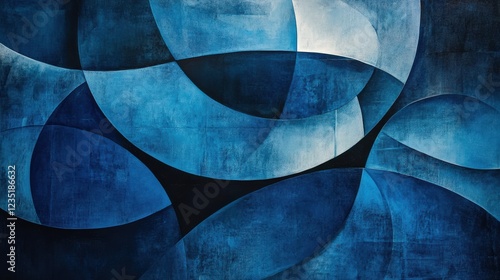 Abstract Blue Composition with Curved Shapes and Textured Background