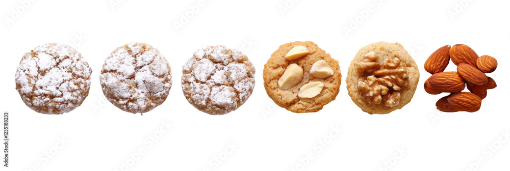 Verschiedene Mandel- und Nusskekse mit Puderzuckerguss png