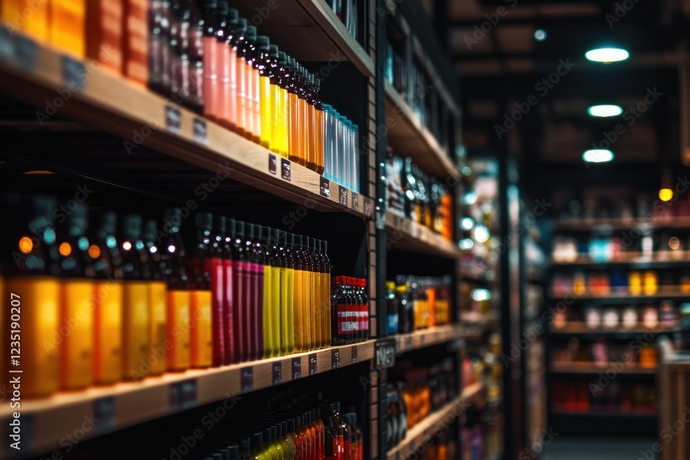 Grocery Store Aisles: A Vibrant Display of Bottled Goods Grocery Store Aisles: A Vibrant Display of Bottled Goods