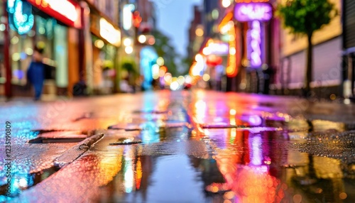 Wallpaper Mural Vibrant Neon Signs Reflecting on a Glistening Rainy Urban Street Torontodigital.ca