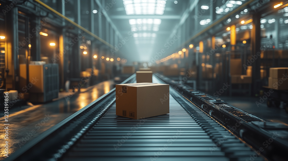 Obraz premium Optimizing Warehouse Distribution with Automated Conveyor Systems, Smart Logistics, and Fast Courier Shipping for Seamless Order Fulfillment. Generative Ai