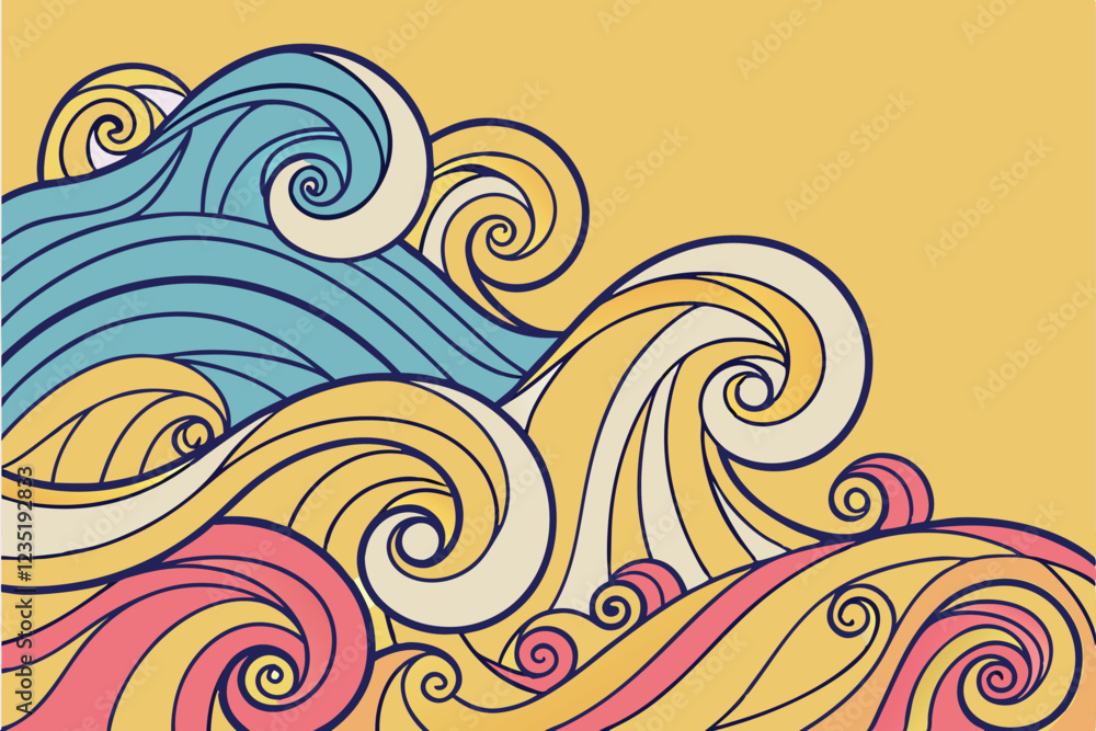 A vibrant, abstract painting featuring swirling, fluid shapes in a variety of colors, including blue, yellow, pink, and orange. The composition is dynamic, with waves and tendrils of color blending a A vibrant, abstract painting featuring swirling, fluid shapes in a variety of colors, including blue, yellow, pink, and orange. The composition is dynamic, with waves and tendrils of color blending a