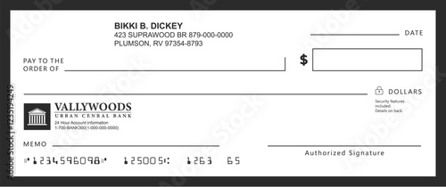 Bank check, vector blank money cheque, checkbook template with guilloche pattern and fields. Currency payment coupon, money check background	