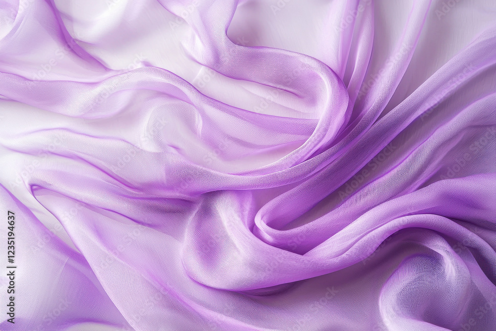 Obraz premium Delicate pastel lavender chiffon fabric texture showcasing sheer transparency and gentle folds