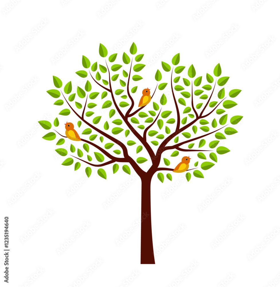 tree and birds isolated on white background tree and birds isolated on white background