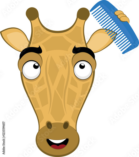 vector illustration emoji head character giraffe cartoon, combing her hair with a blue comb