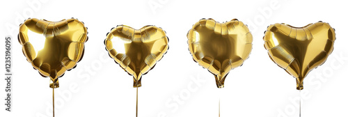 Vier glänzende goldene herzförmige Luftballons auf transparentem Hintergrund png photo