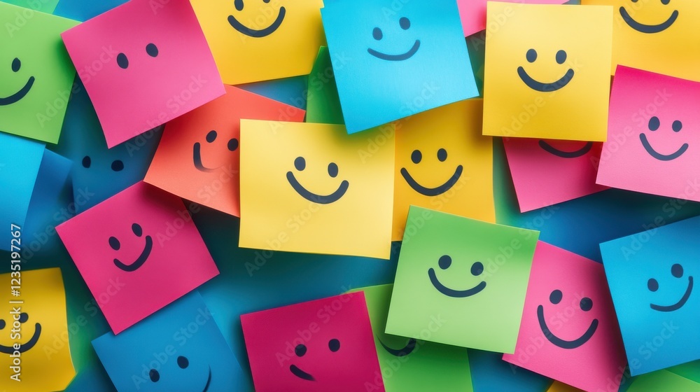 Colorful Sticky Notes with Emojis & Ratings: Happy Customer Feedback Background Colorful Sticky Notes with Emojis & Ratings: Happy Customer Feedback Background