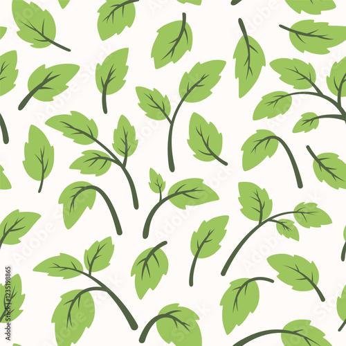 Seamless Leaf Pattern, Green Leaves, Botanical Background. Nature, Leafy Design, Herbal Illustration. Plant Foliage, Floral Wallpaper, Greenery Art, Botanical Leaf Seamless Texture