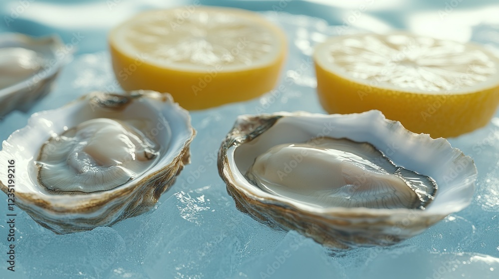 Fresh Oysters on Ice with Lemon Slices (2) Fresh Oysters on Ice with Lemon Slices (2)