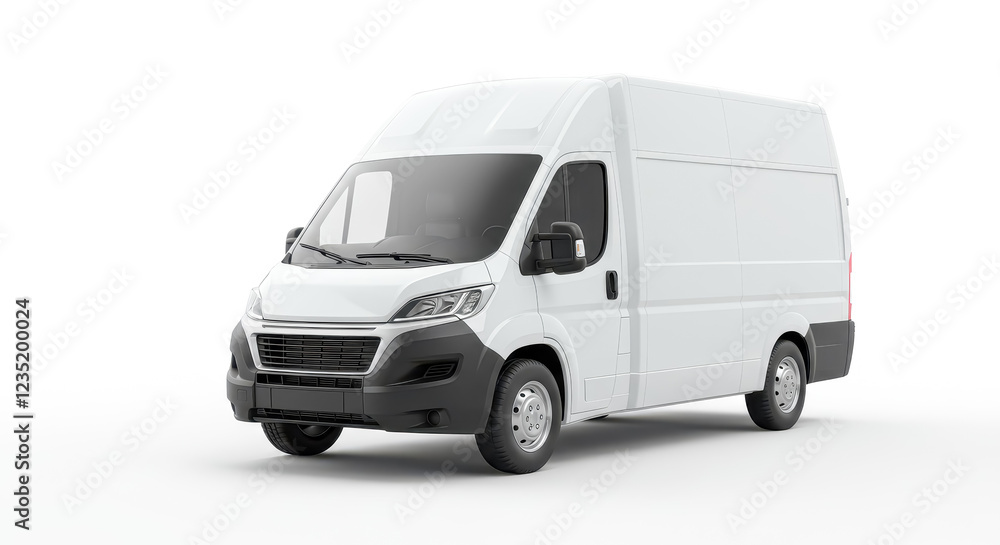 A sleek white delivery van displayed against a plain white background A sleek white delivery van displayed against a plain white background
