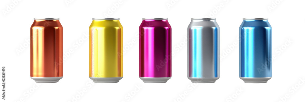 Bunte Getränkedosen: rot, gelb, rosa, silber, blau in einer Reihe angeordnet png Bunte Getränkedosen: rot, gelb, rosa, silber, blau in einer Reihe angeordnet png