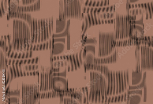 Geometric Monochrome Mocha Mousse Tones Seamless Pattern with Striped Textured Shapes. For Mobile Apps, Wall Art, Wallpaper, Wall Panel, Fabric, Poster, Interior Decor. 