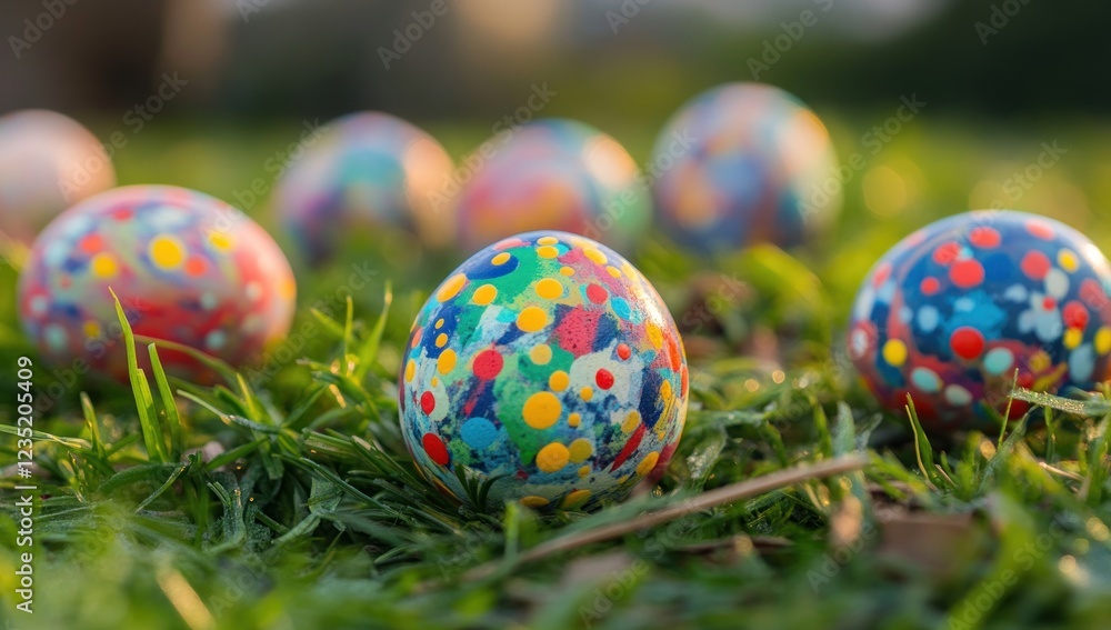 Colorful Easter Eggs in Grass Colorful Easter Eggs in Grass