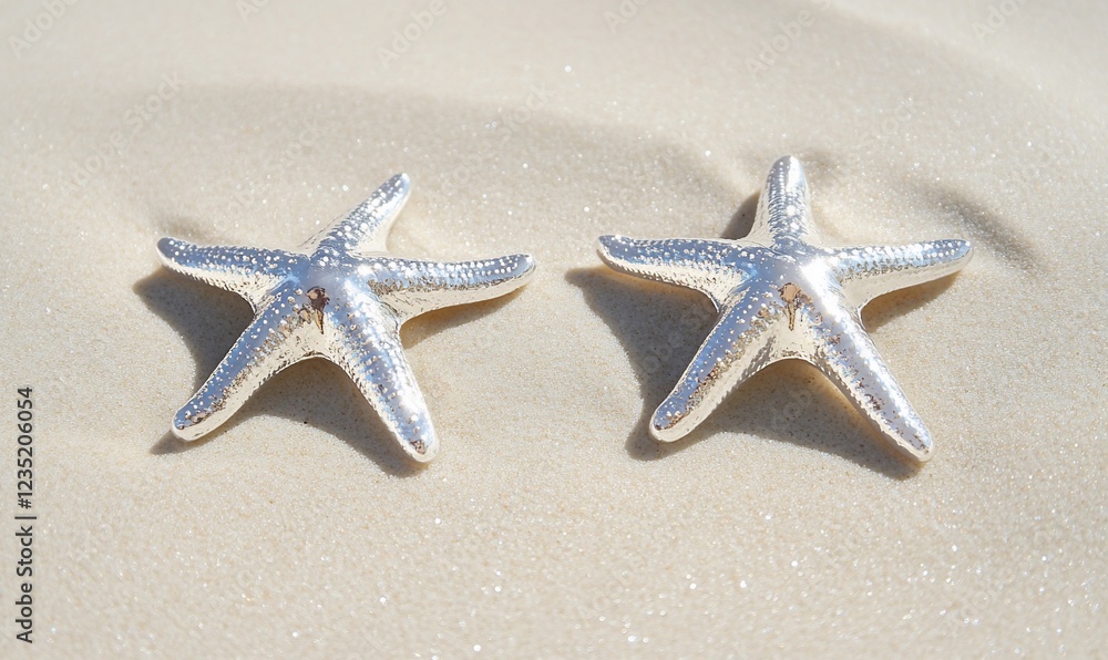 Silver starfish on sunny beach sand, summer vacation Silver starfish on sunny beach sand, summer vacation