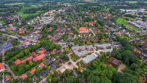  A wide aerial view around the old town of the city Bad Zwischenahn on a sunny summer day in the Germany  photo