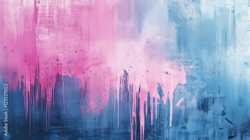 Graffiti punk style grunge banner with distress texture, ink drips and splashes. Blue and pink colored grunge background with hand drawn halftone and brush strokes. Vector graffiti spray texture.