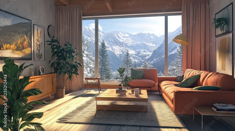 Fototapeta premium Scandinavian-inspired living room with clean lines and minimal decor