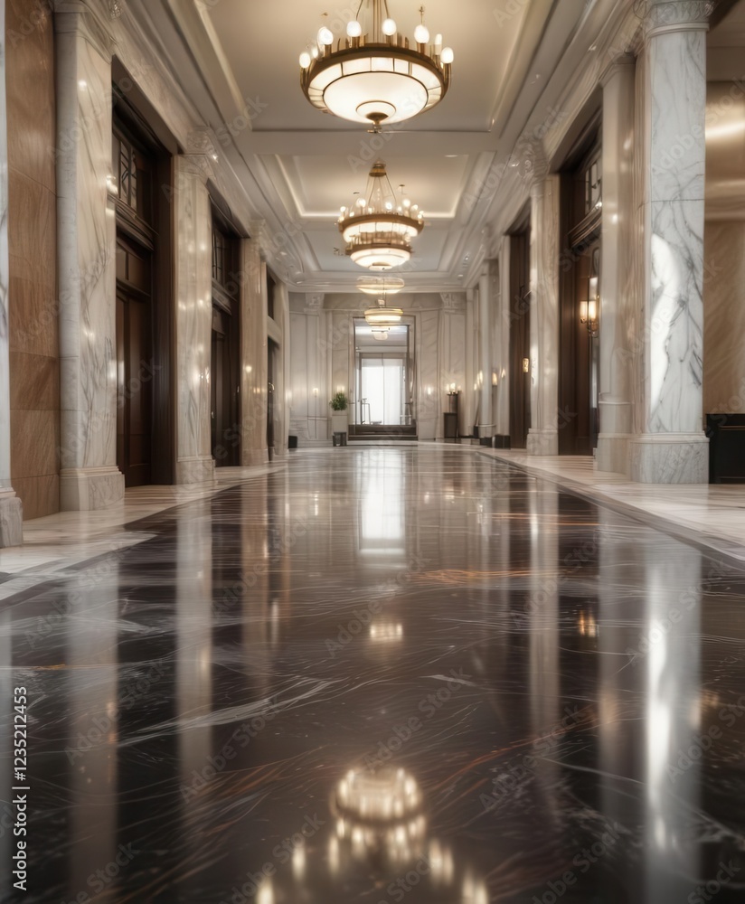 Abstract blur of lobby with marble floor and modern light fixtures, abstract, defocus Abstract blur of lobby with marble floor and modern light fixtures, abstract, defocus