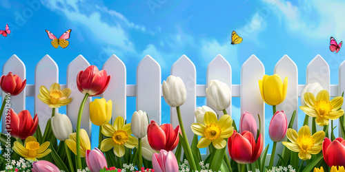 A Vibrant Spring Garden with Blooming Tulips - Ideal for Home Decor and Gardening Blogs