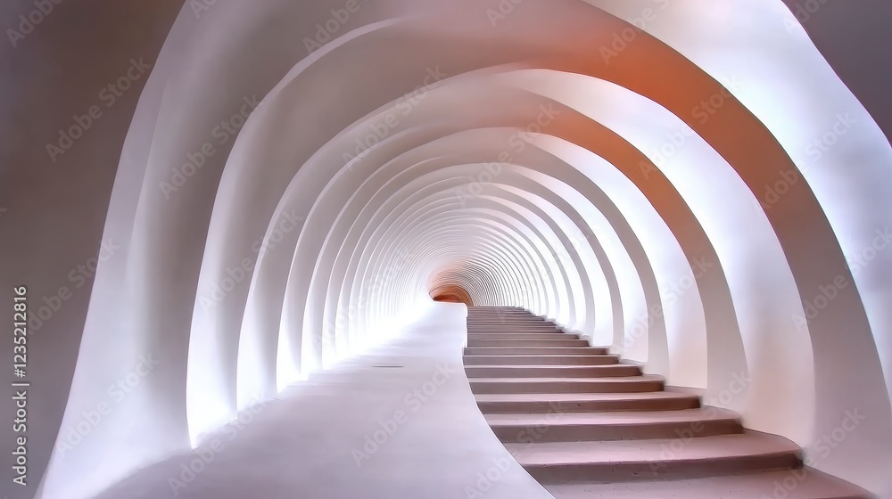 Obraz premium Abstract White Archway Hallway With Descending Staircase