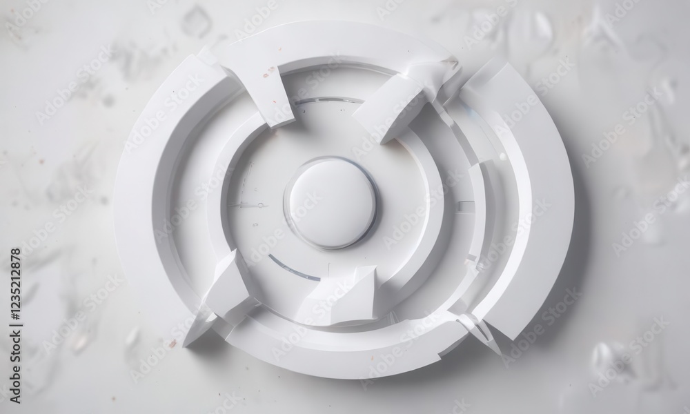 Abstract geometric shapes forming a circular motion around a central white button, vector graphics, white Abstract geometric shapes forming a circular motion around a central white button, vector graphics, white