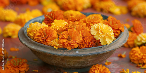 Close-up shot of fresh marigolds in shades of orange - Ideal for gardening enthusiasts and nature lovers